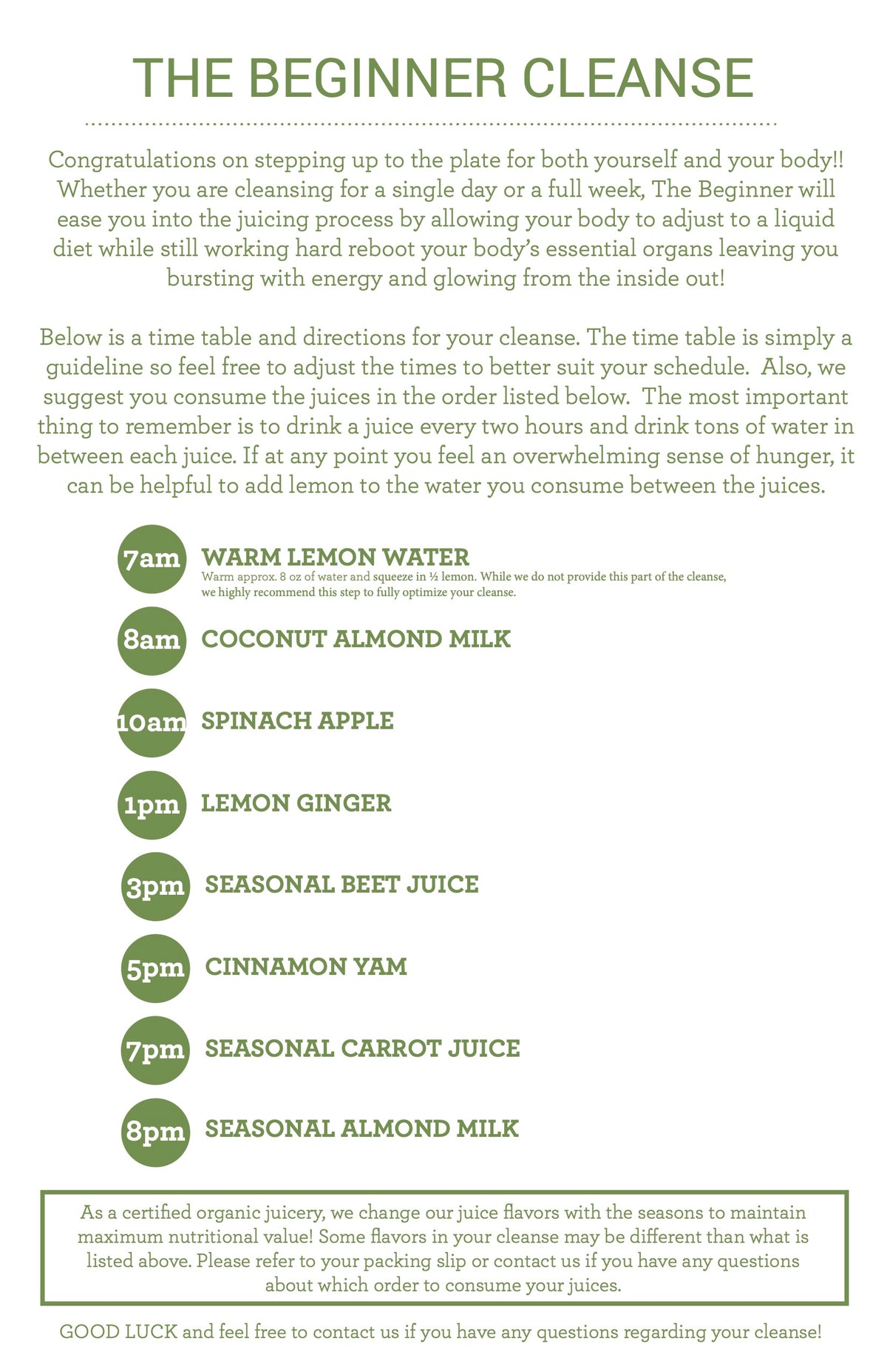 Cleanse Card The Beginner Cleanse | Bamboo Juices | Raw, Organic, Cold Pressed, Cleanses